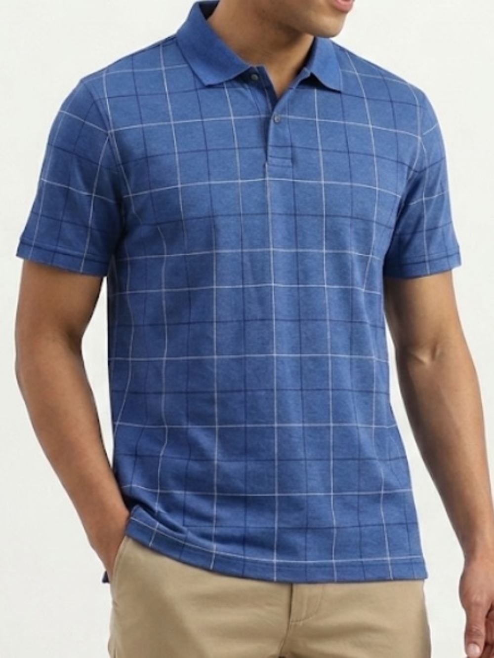 Van Heusen Men’s Blue Windowpane Short-Sleeve Polo Size XL / XLARGE